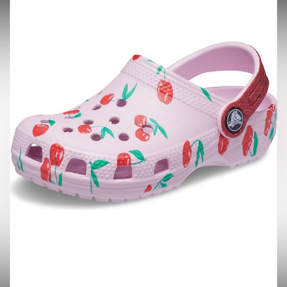 Crocs pink  classic glitter band cherry graphic print clogs size C13